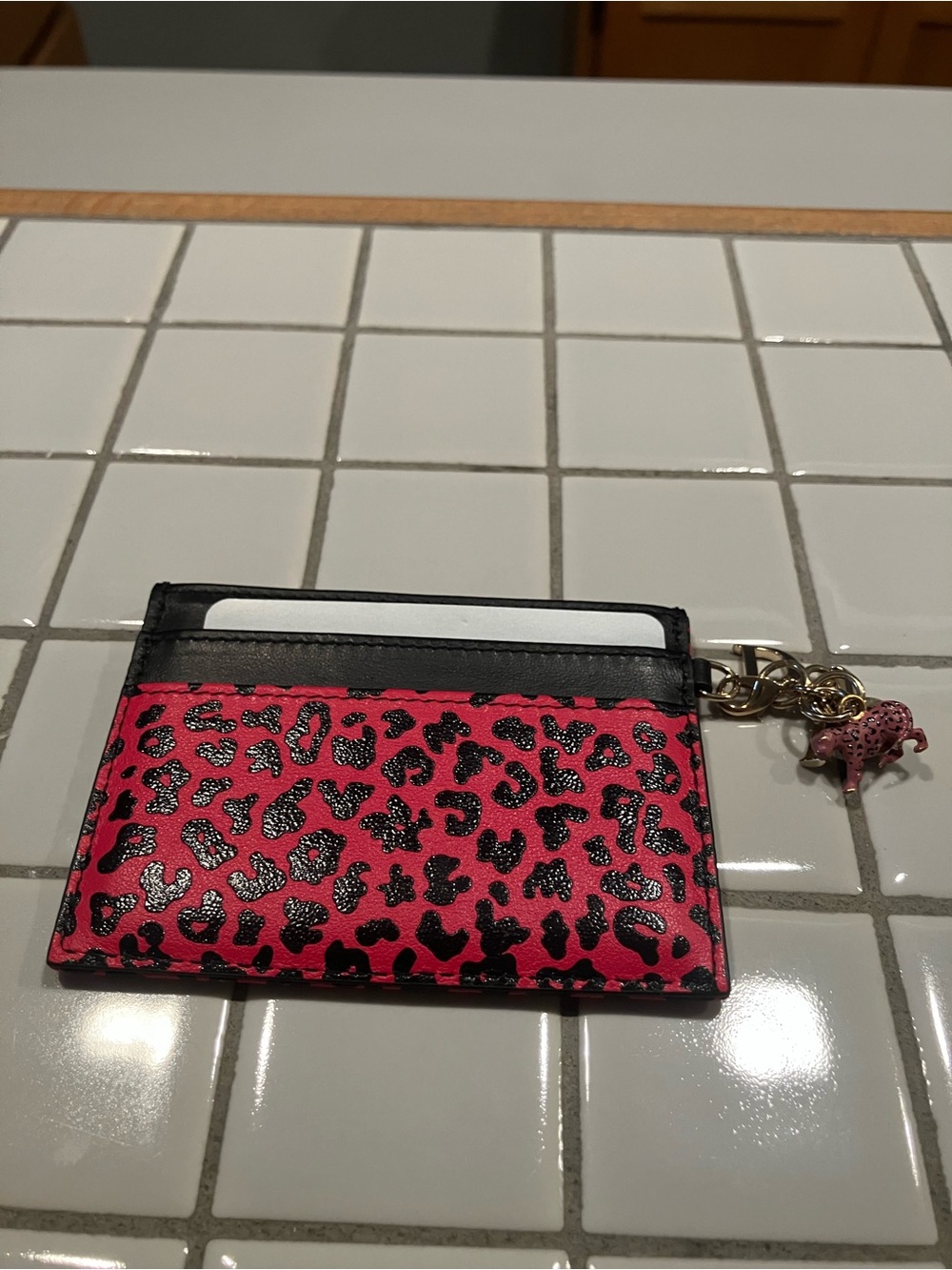 Dior Pink and Black Leopard Card Holder with Gold-Tone Key Charms - Picture 5 of 9